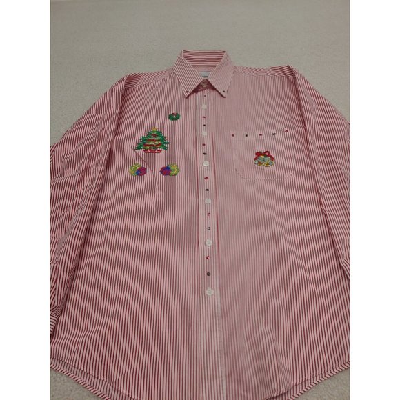Mili Designs Button Up Shirt Women's M Red Striped Christmas Embroidered - Picture 4 of 15